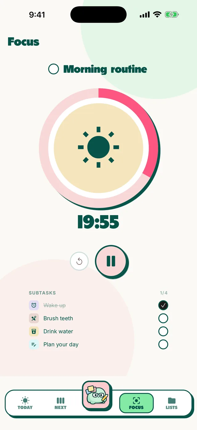 Focus mode with one task and a timer